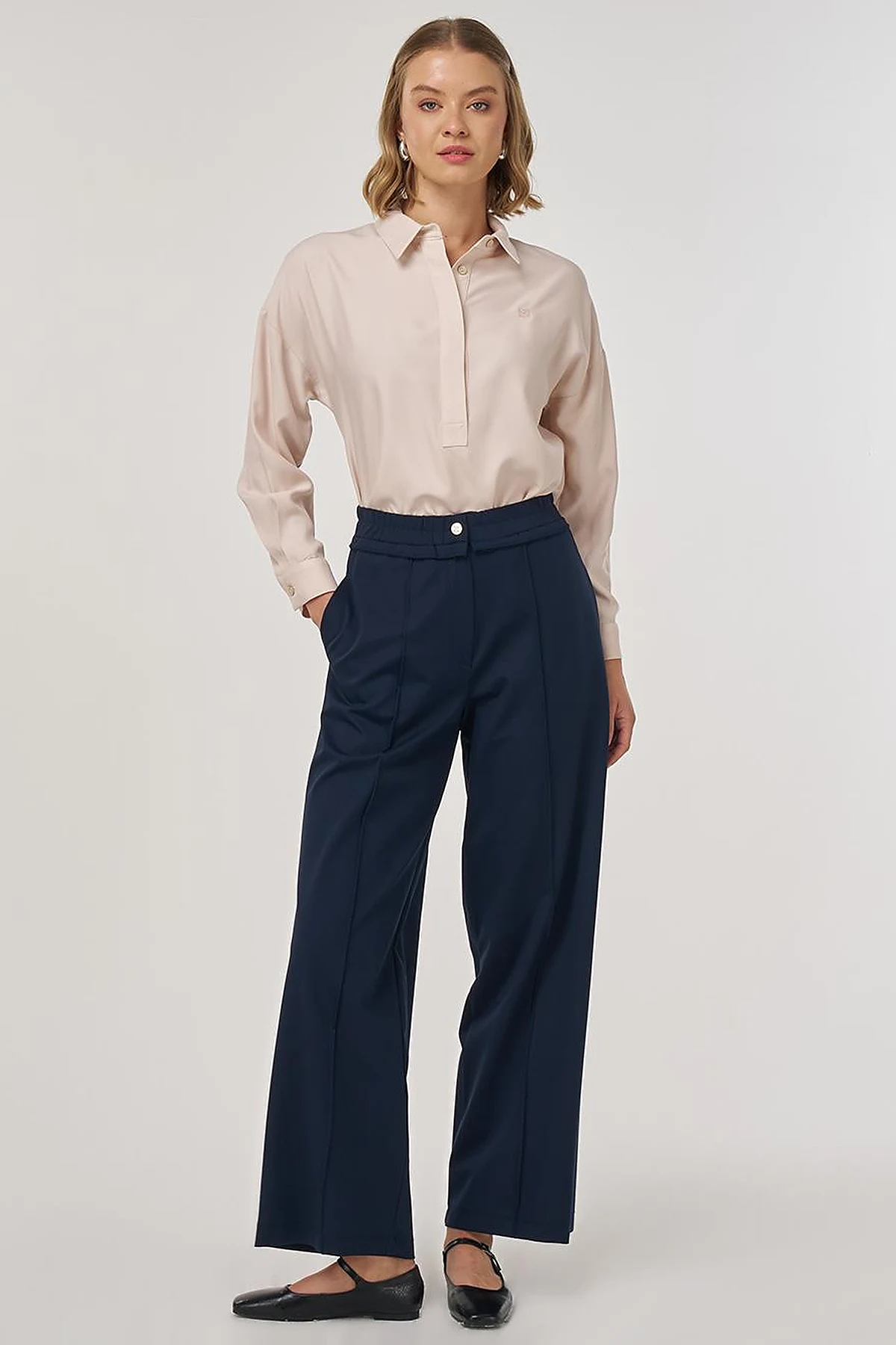 Relaxed-Fit Rayon Pants Dark Navy