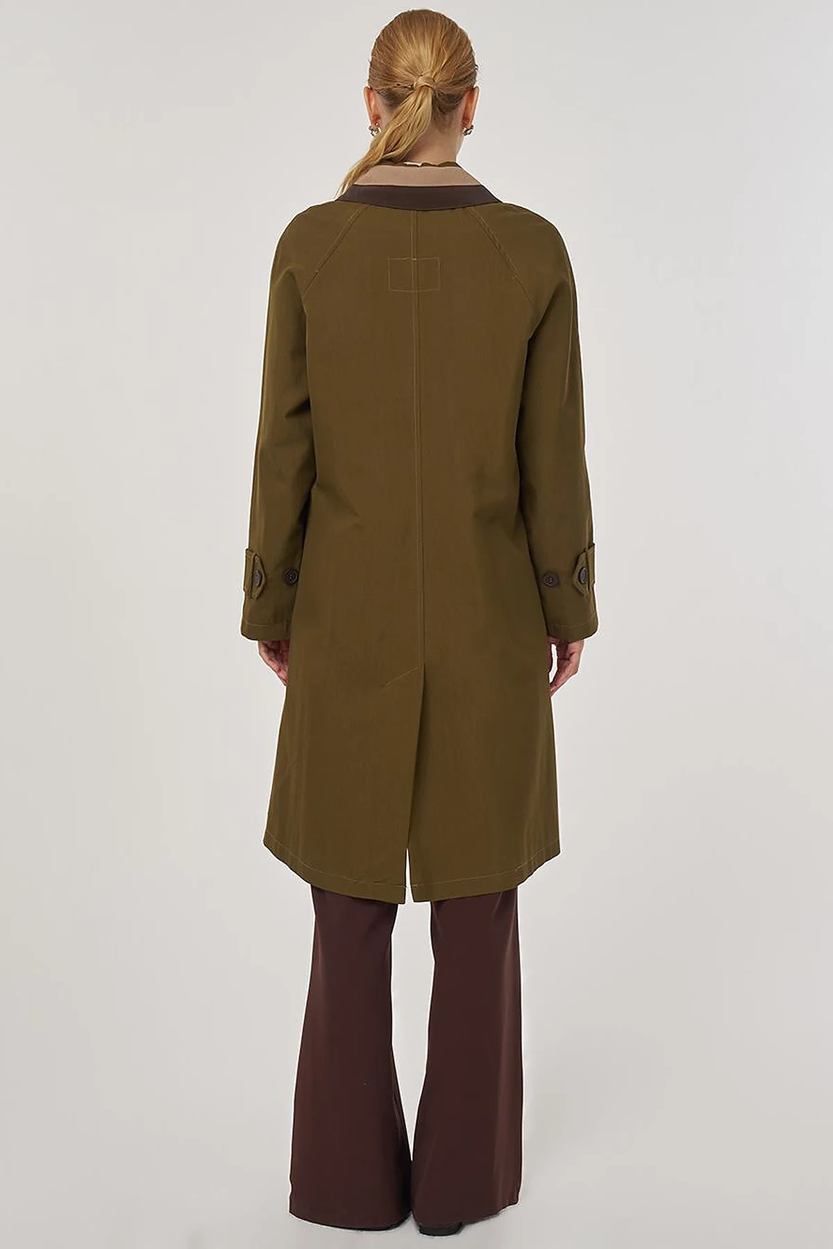 Collar Detailed Trench Coat Khaki