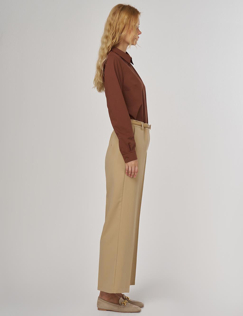Cep Detaylı Kumaş Pantolon Bej