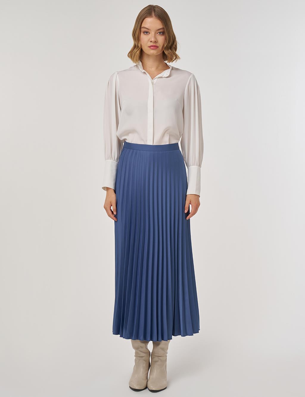 Pleated Satin Skirt Indigo