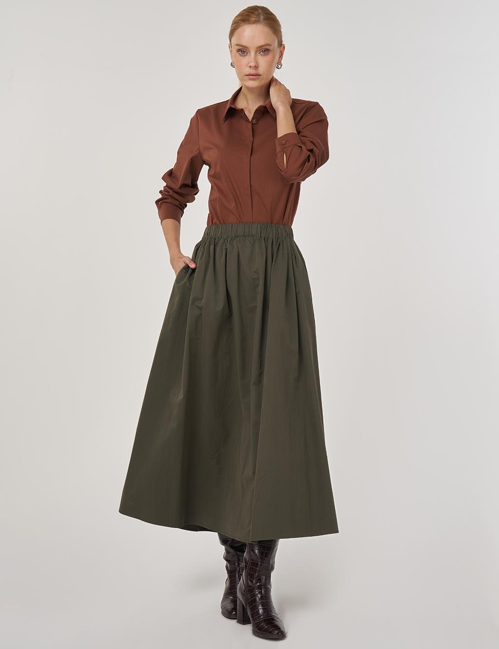 Pocket-Detailed A-Line Skirt Khaki