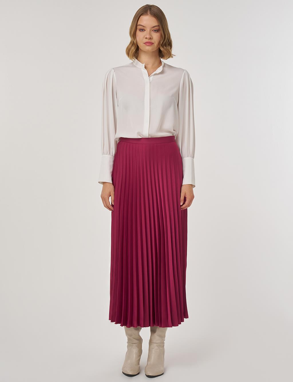 Pleated Satin Skirt Cherry