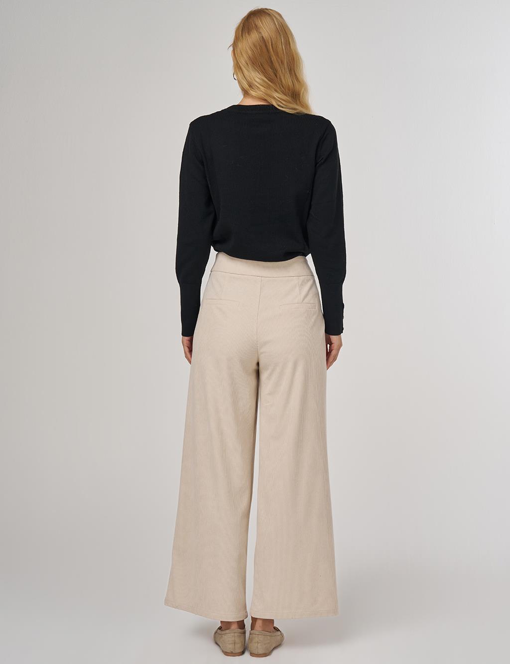 Cep Detaylı Kadife Pantolon Taş