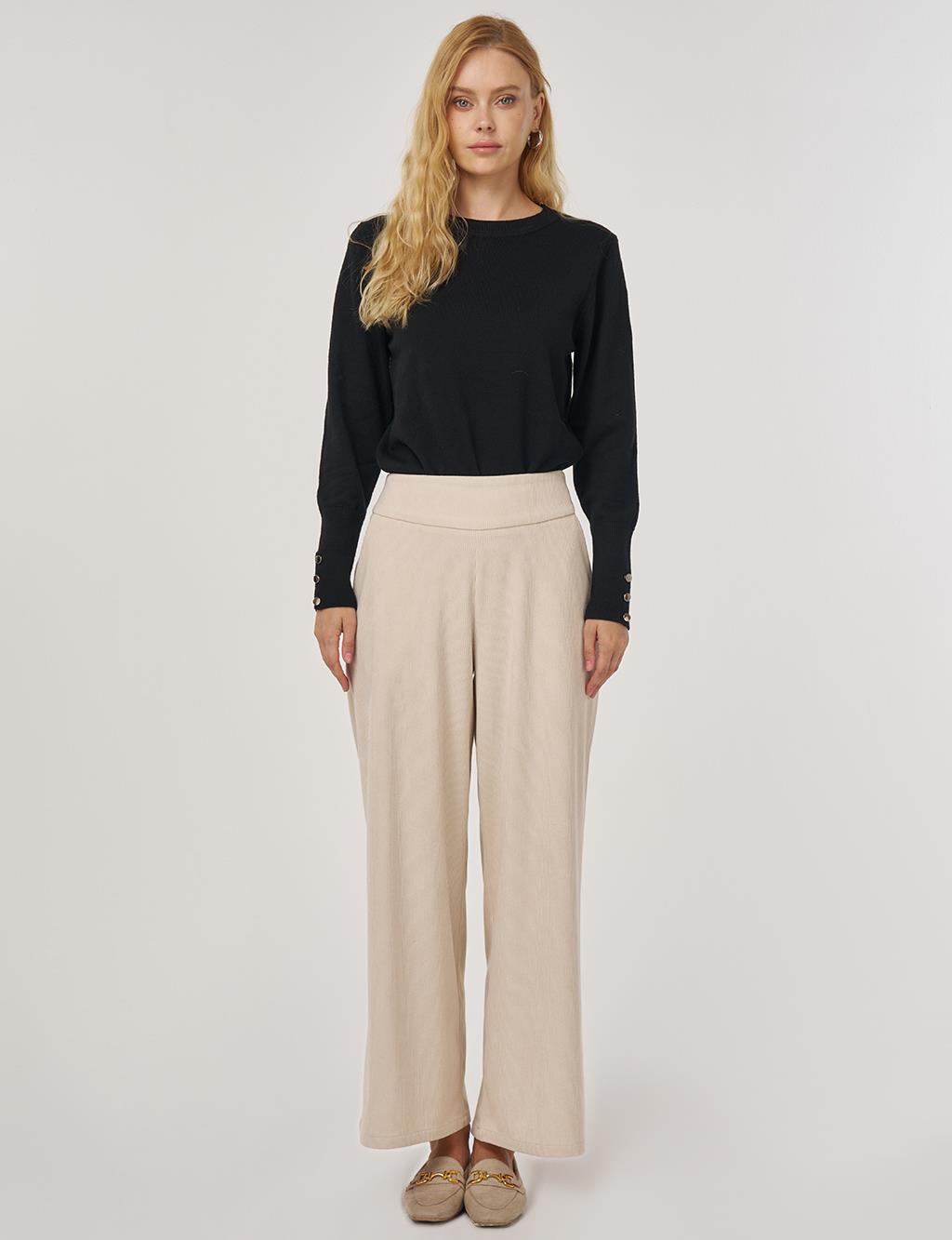 Cep Detaylı Kadife Pantolon Taş