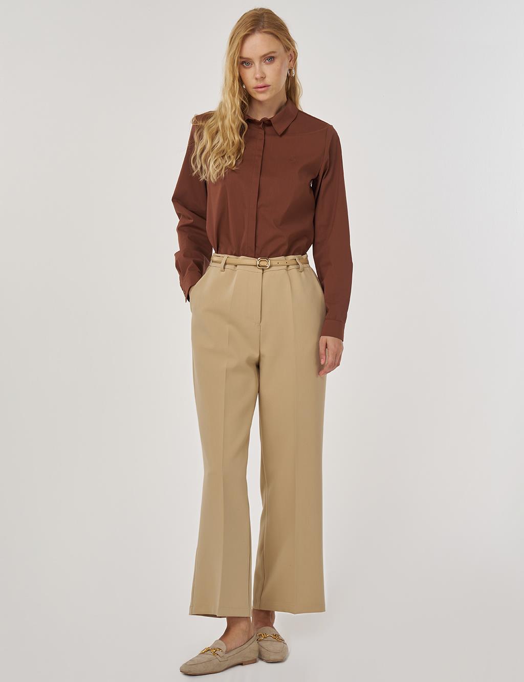 Cep Detaylı Kumaş Pantolon Bej