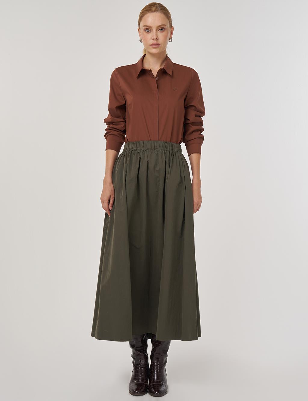 Pocket-Detailed A-Line Skirt Khaki