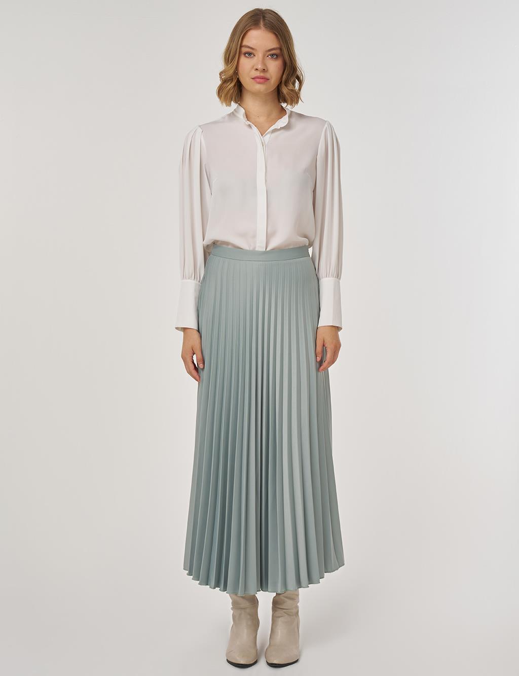 Pleated Satin Skirt Ice Green