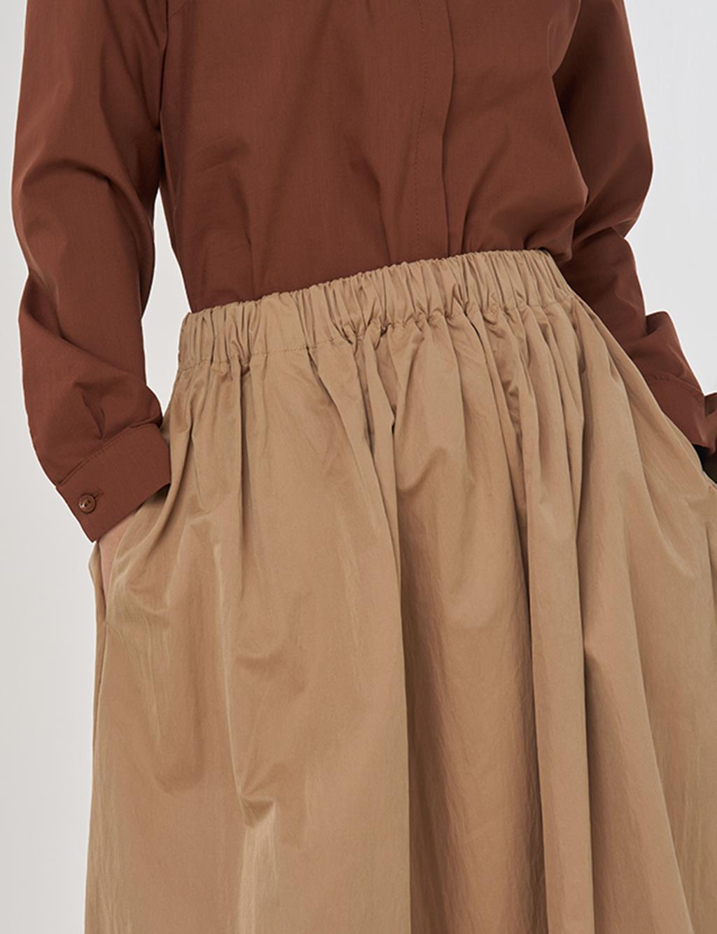 Cep Detaylı Çan Etek Açık Kahve