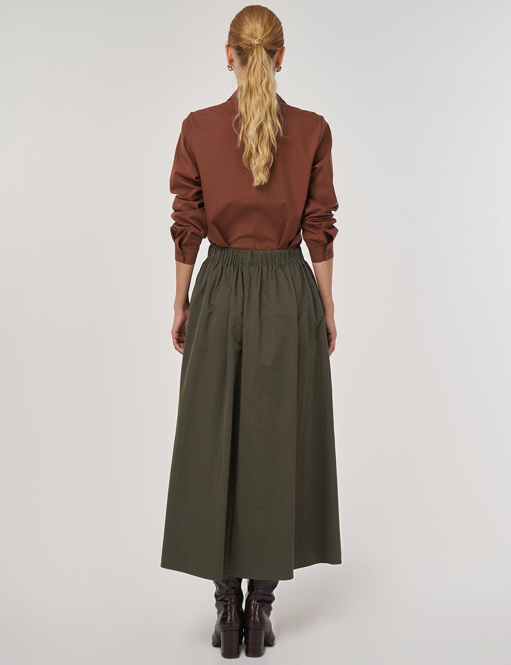 Pocket-Detailed A-Line Skirt Khaki