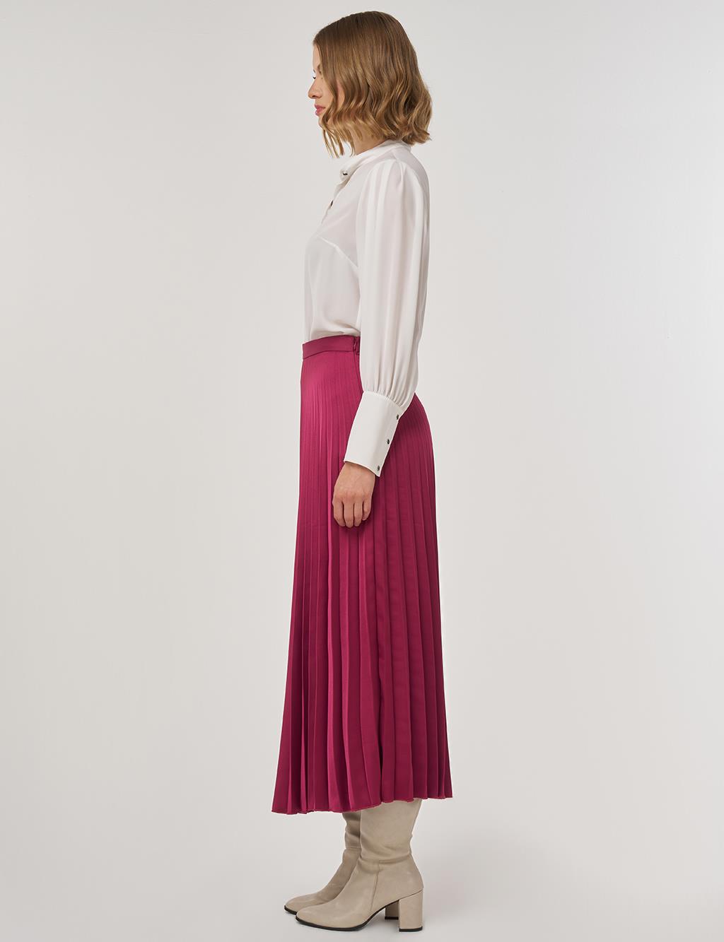 Pleated Satin Skirt Cherry