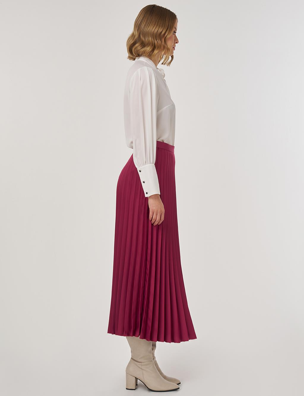Pleated Satin Skirt Cherry