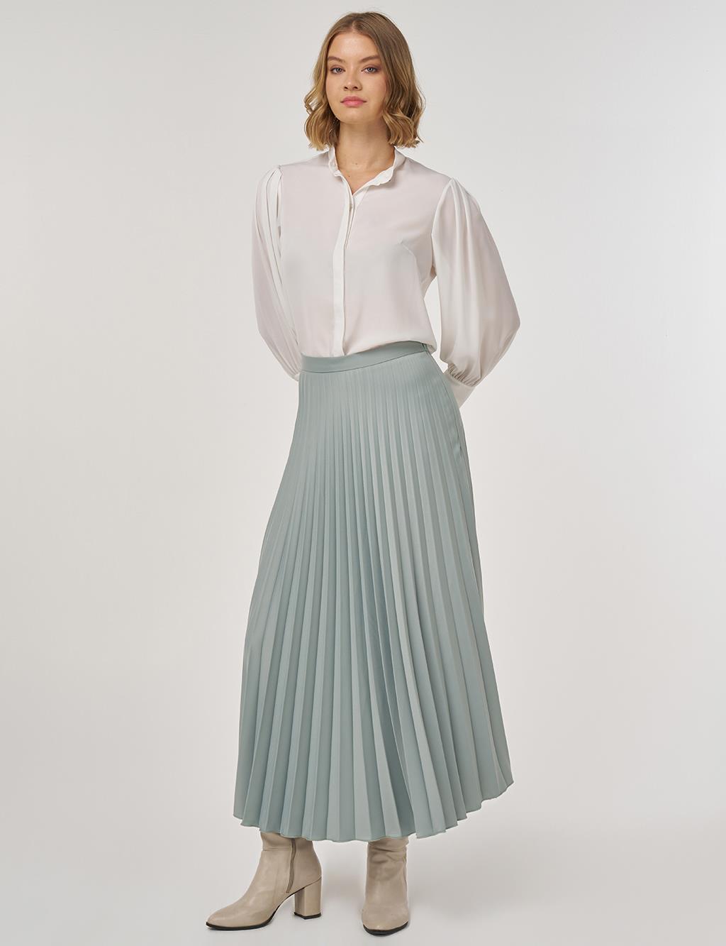 Pleated Satin Skirt Ice Green