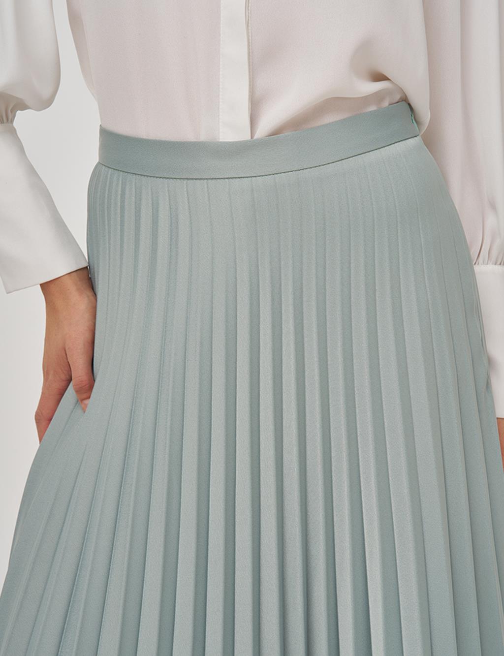 Pleated Satin Skirt Ice Green