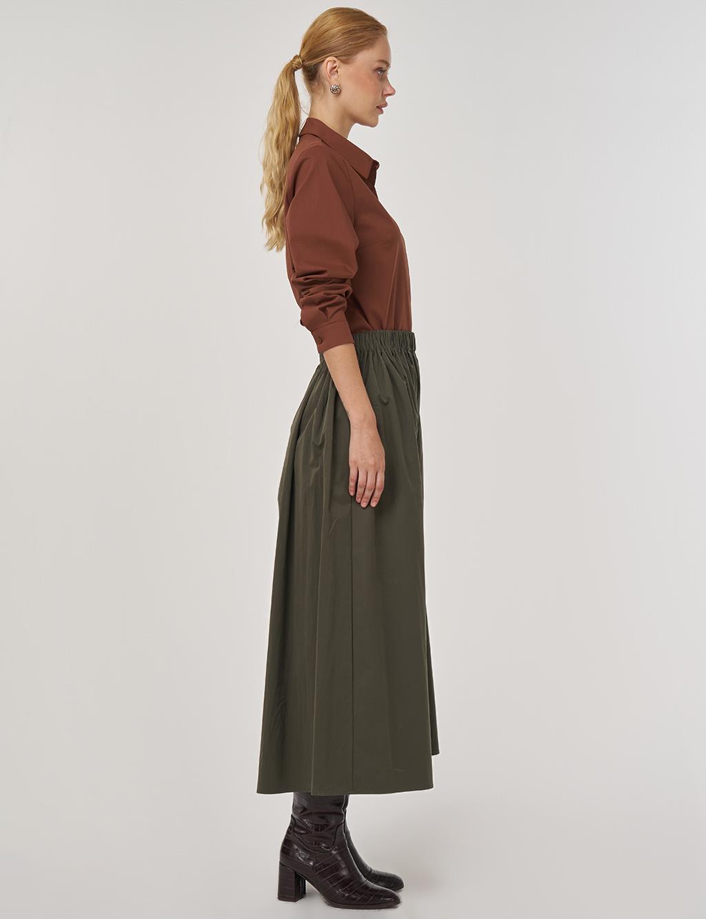 Pocket-Detailed A-Line Skirt Khaki