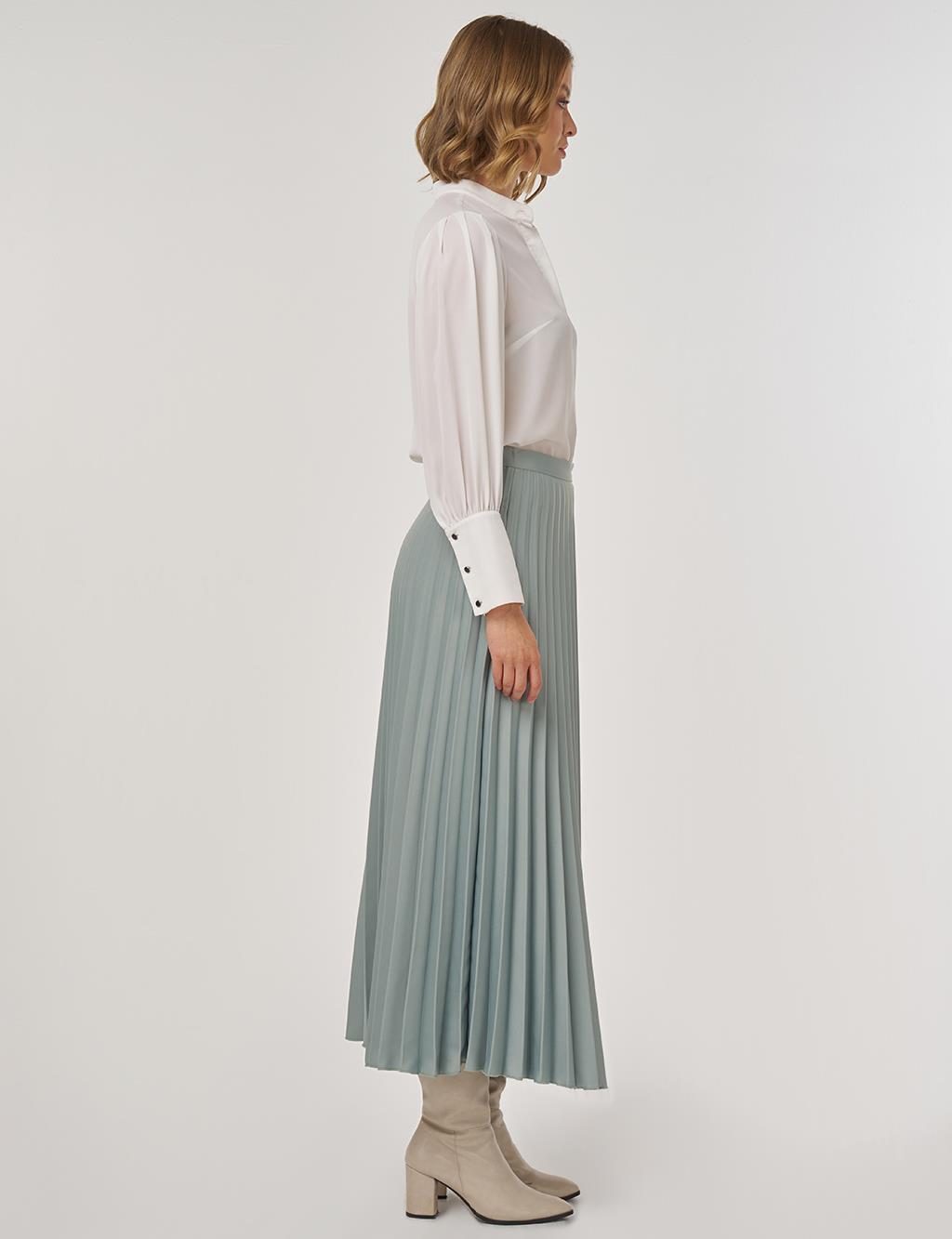 Pleated Satin Skirt Ice Green
