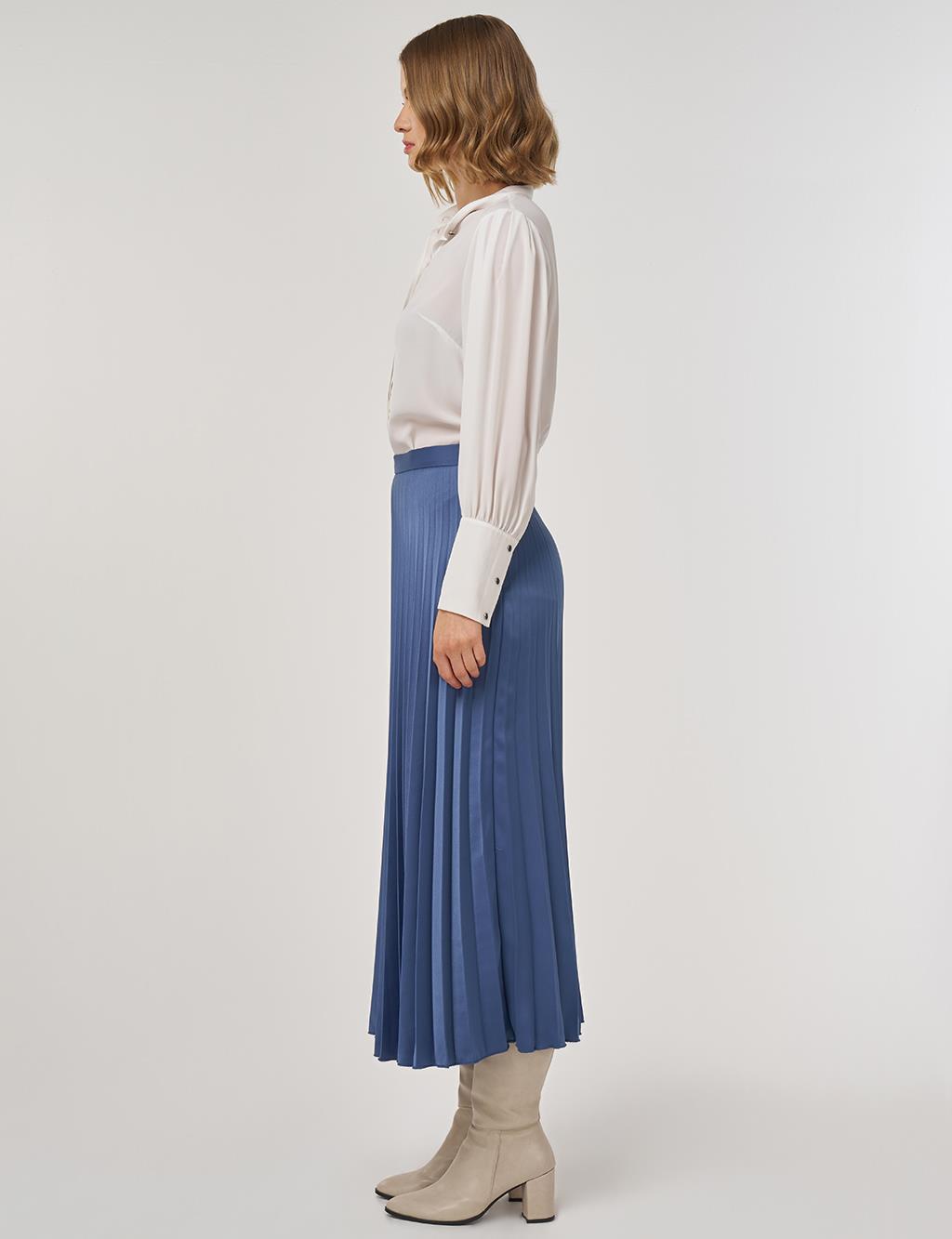 Pleated Satin Skirt Indigo