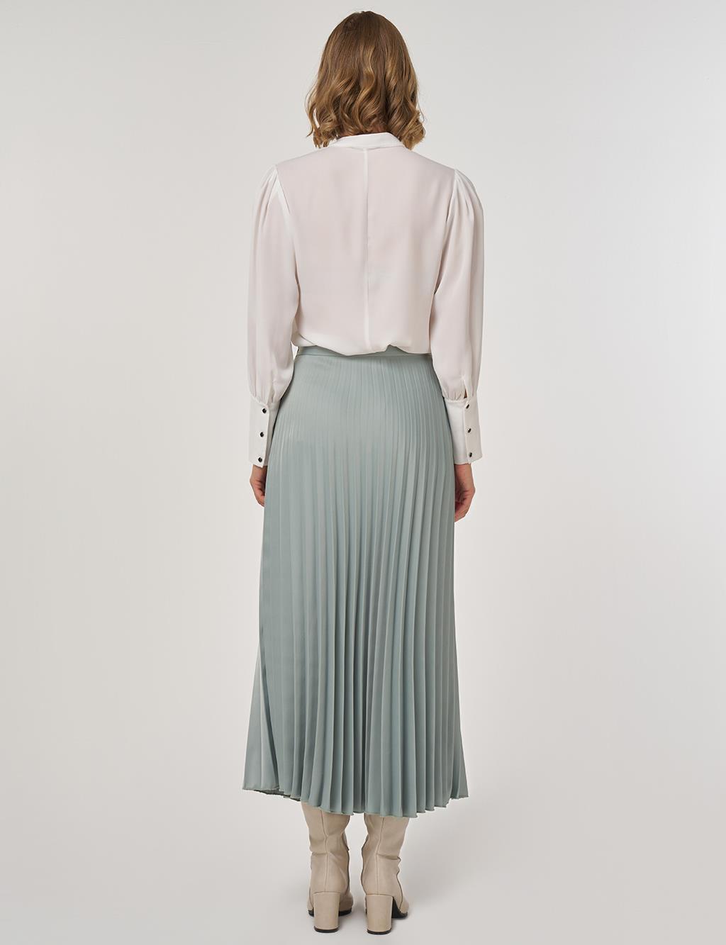 Pleated Satin Skirt Ice Green