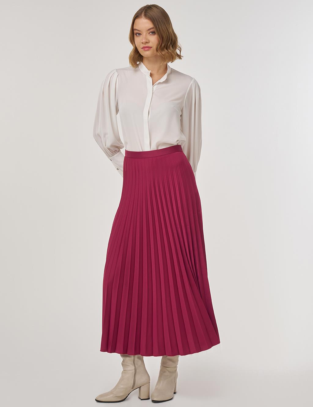 Pleated Satin Skirt Cherry
