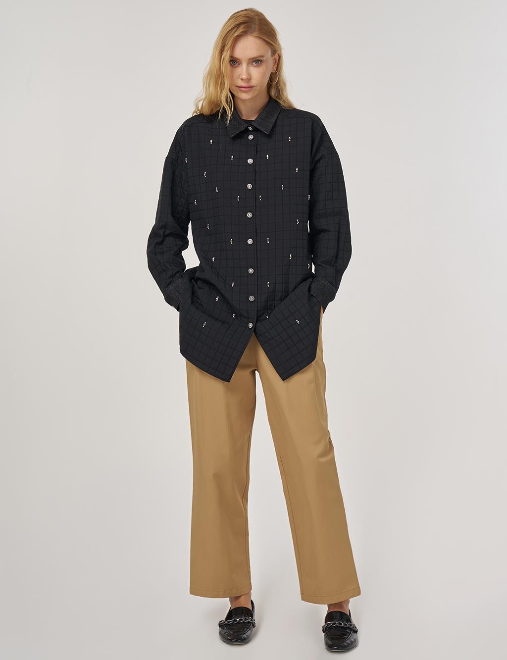 Quilted Denim Collar Tunic in Black