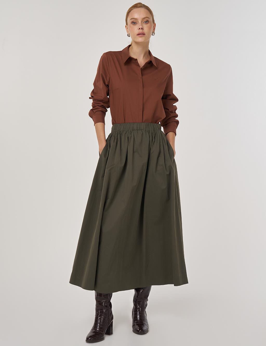 Pocket-Detailed A-Line Skirt Khaki