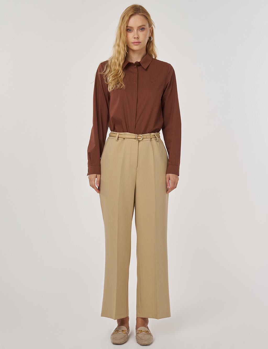 Cep Detaylı Kumaş Pantolon Bej