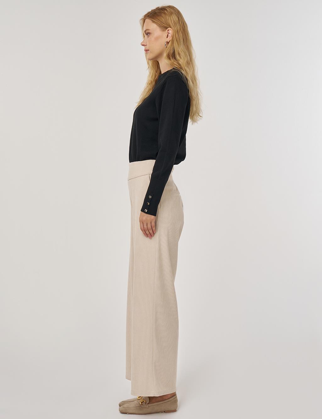 Cep Detaylı Kadife Pantolon Taş