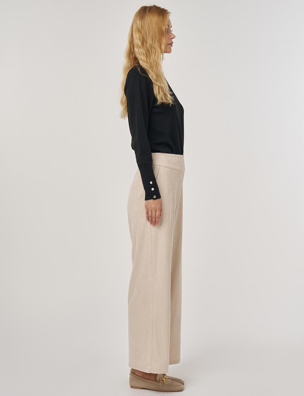 Cep Detaylı Kadife Pantolon Taş