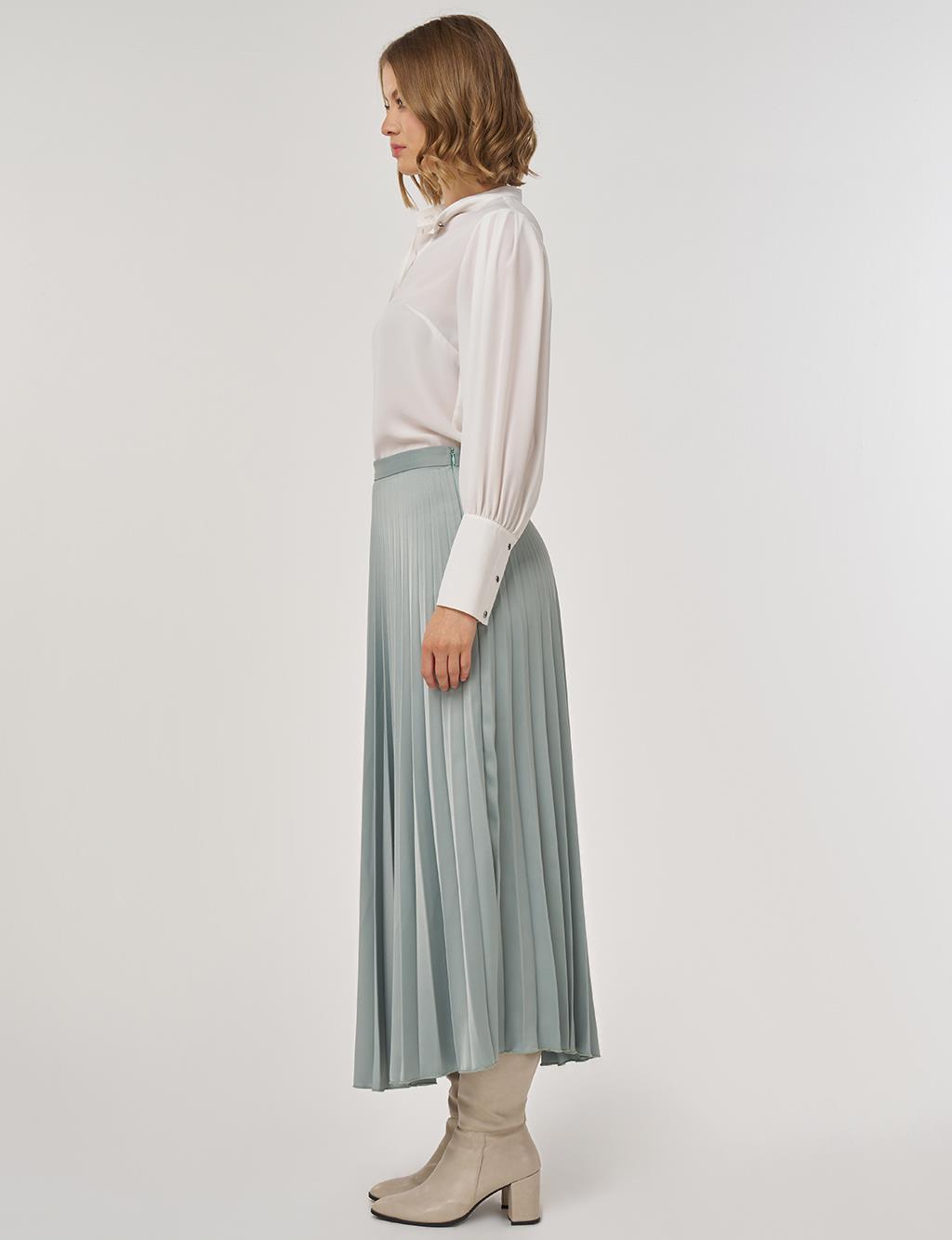 Pleated Satin Skirt Ice Green