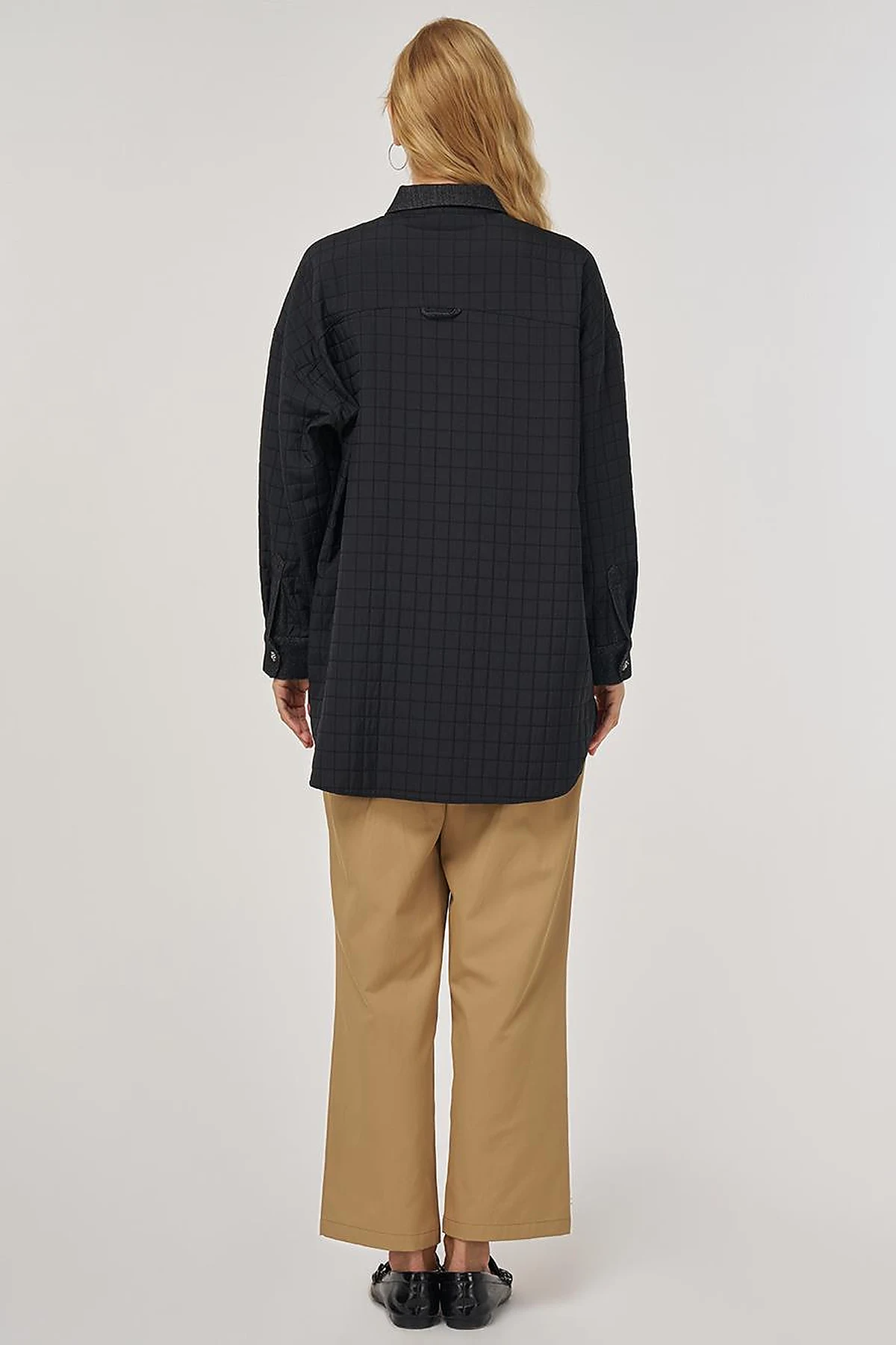 Quilted Denim Collar Tunic in Black