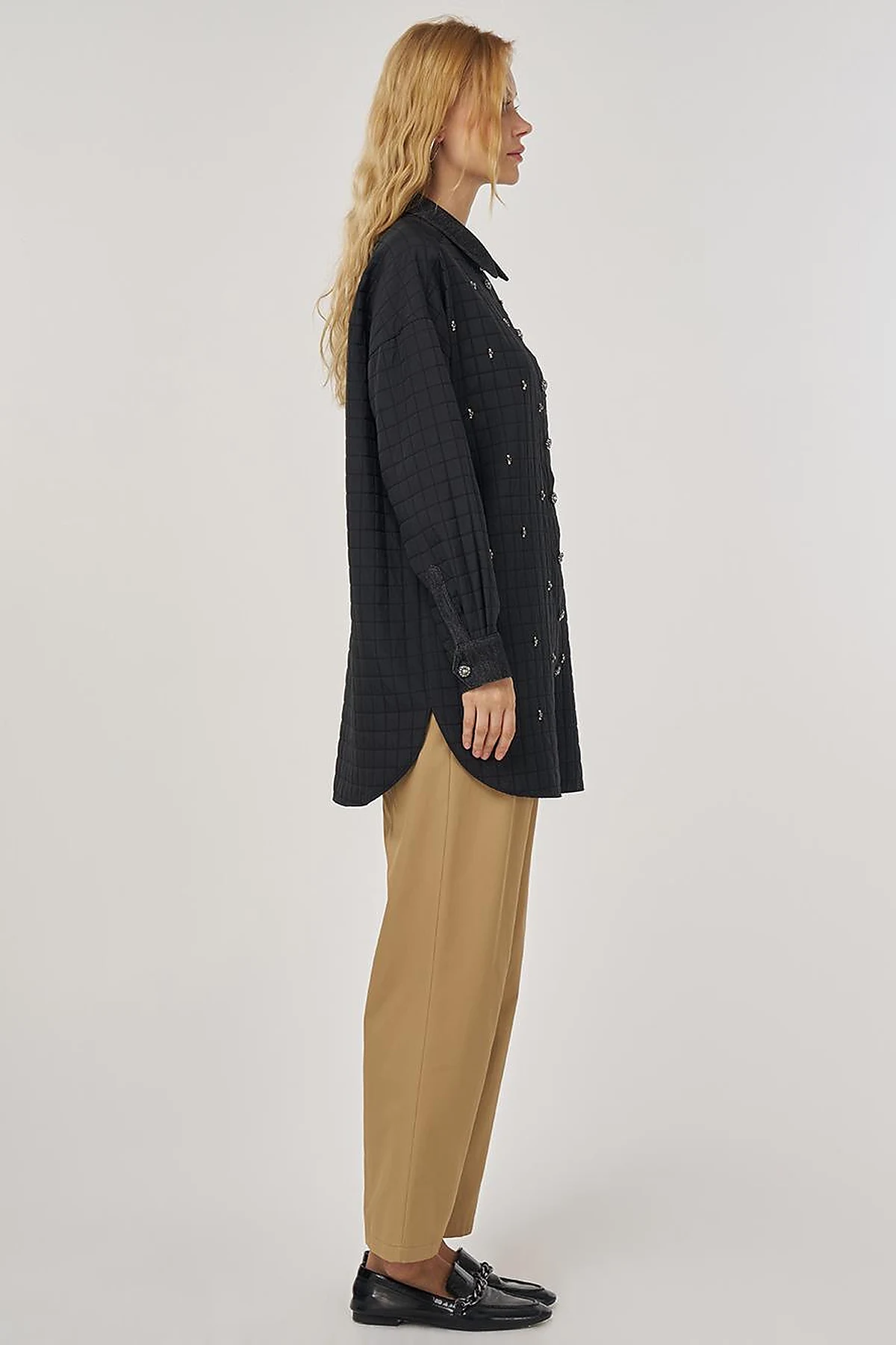 Quilted Denim Collar Tunic in Black