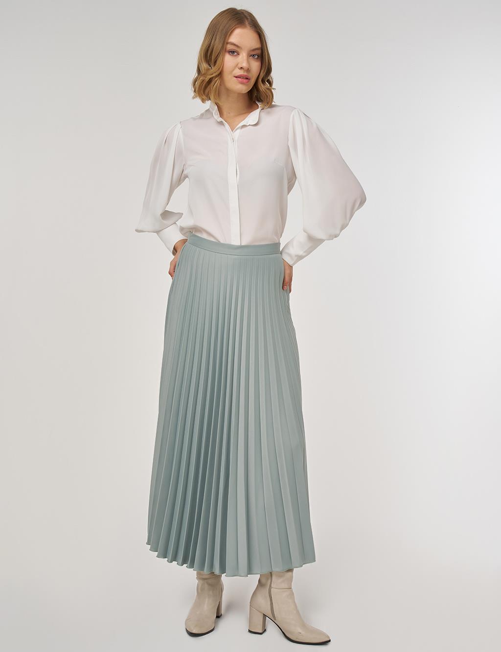 Pleated Satin Skirt Ice Green