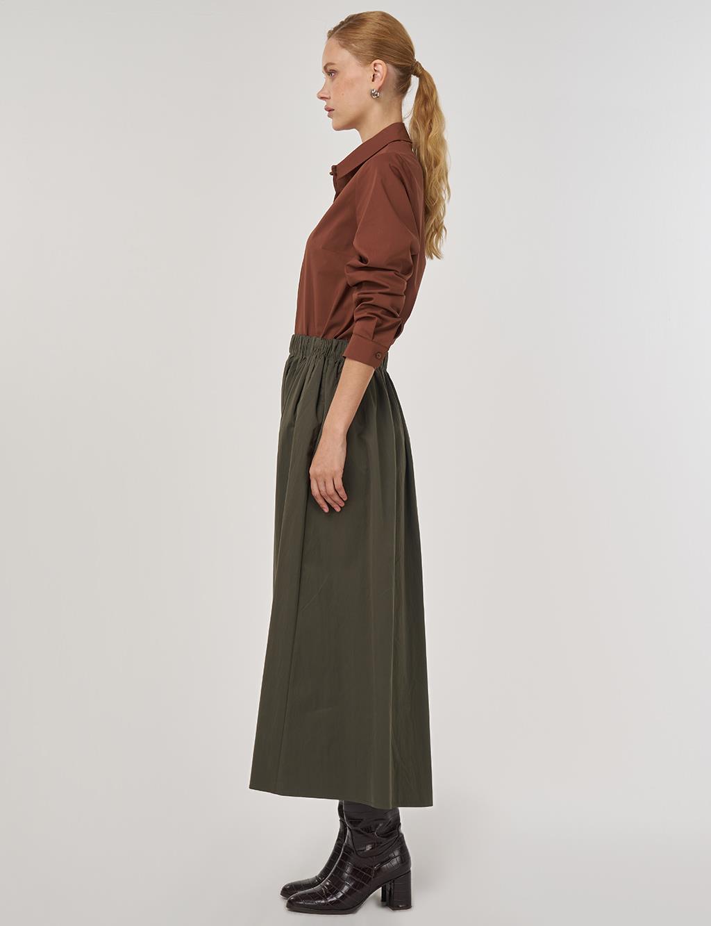 Pocket-Detailed A-Line Skirt Khaki