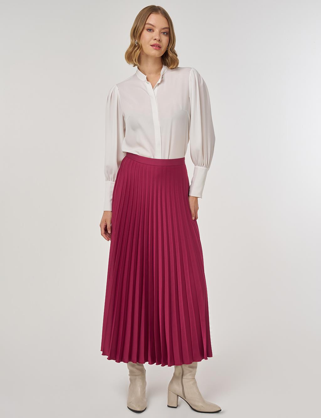 Pleated Satin Skirt Cherry