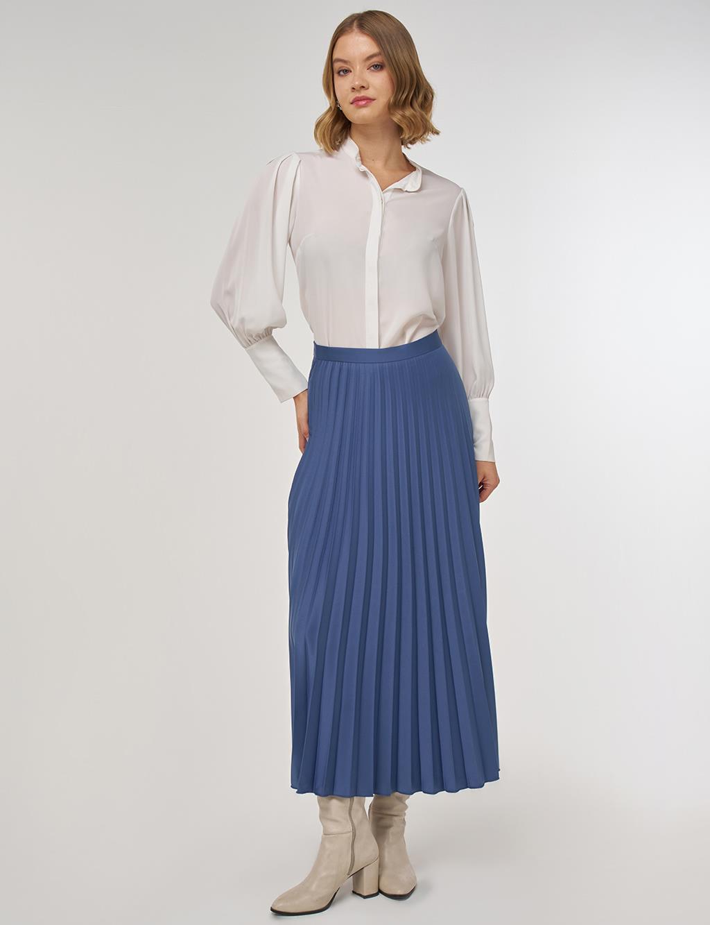 Pleated Satin Skirt Indigo