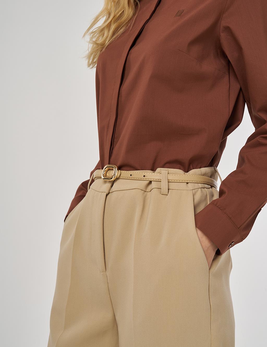 Cep Detaylı Kumaş Pantolon Bej