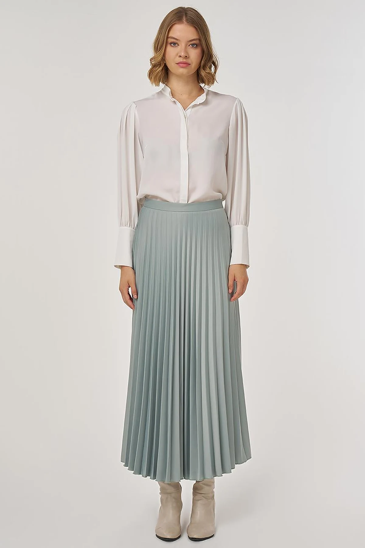 Pleated Satin Skirt Ice Green