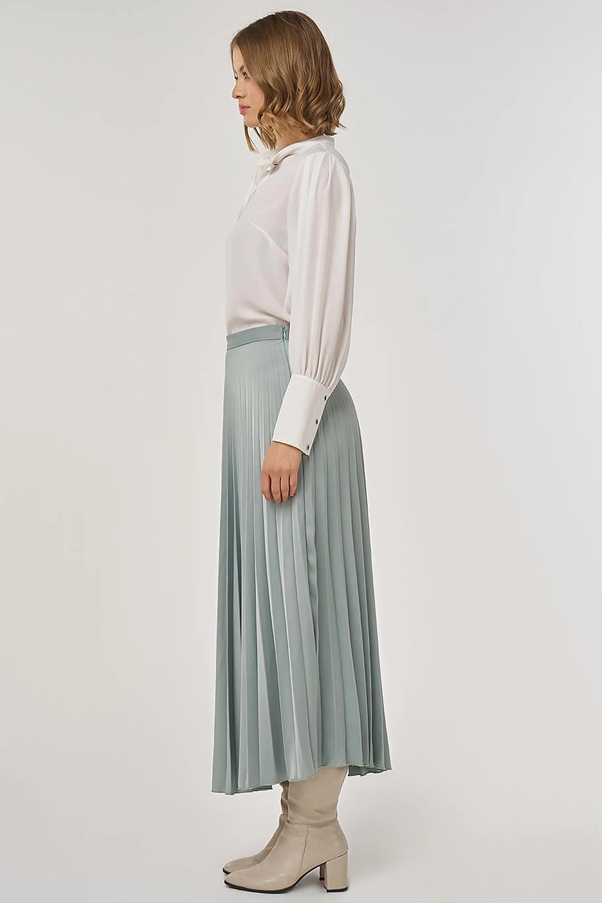 Pleated Satin Skirt Ice Green