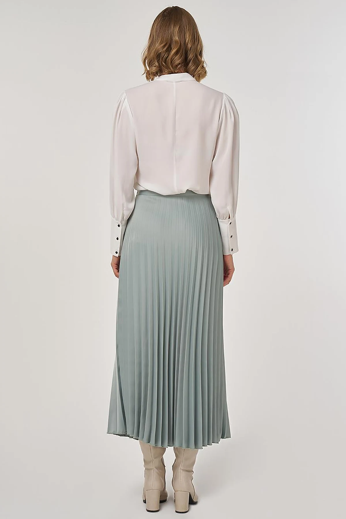 Pleated Satin Skirt Ice Green