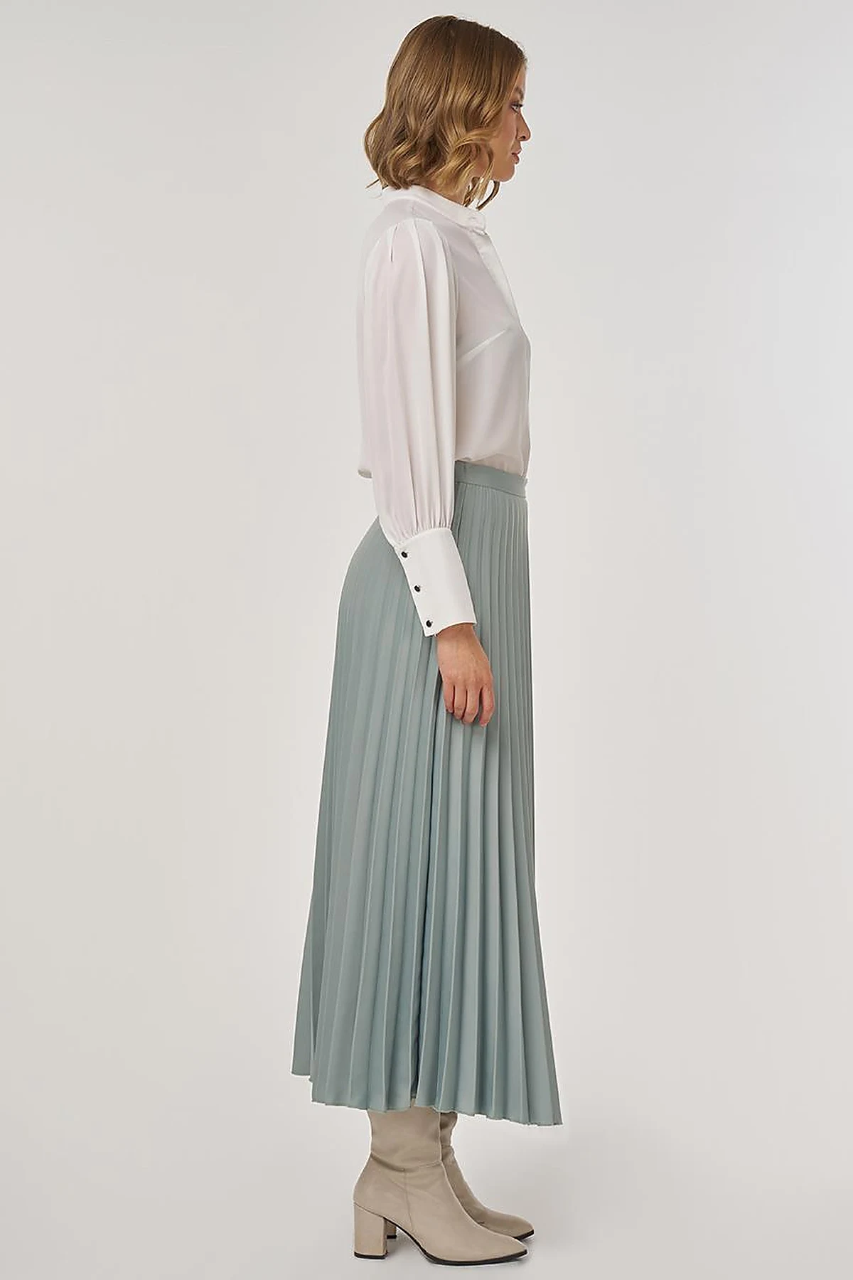 Pleated Satin Skirt Ice Green