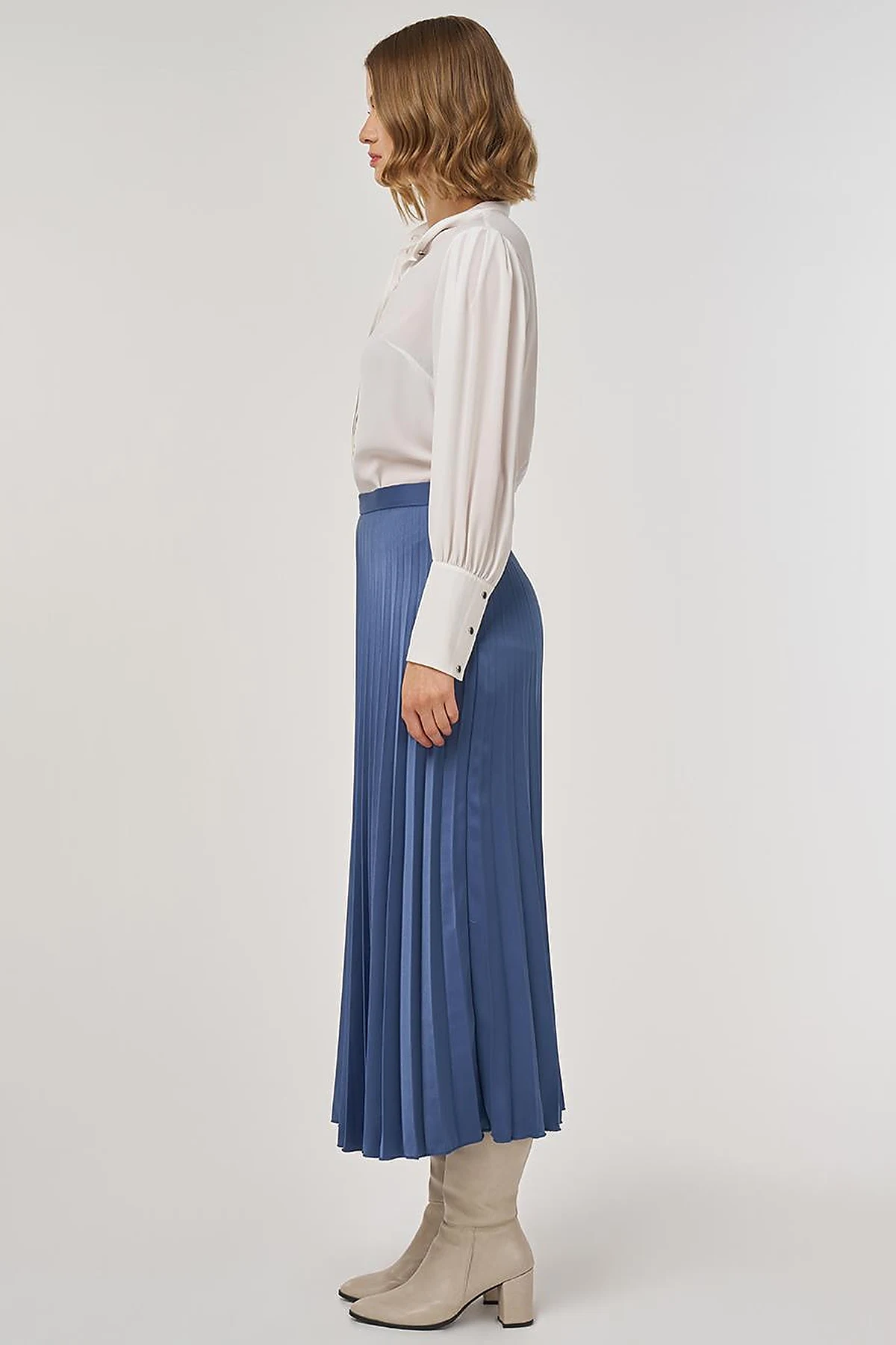 Pleated Satin Skirt Indigo