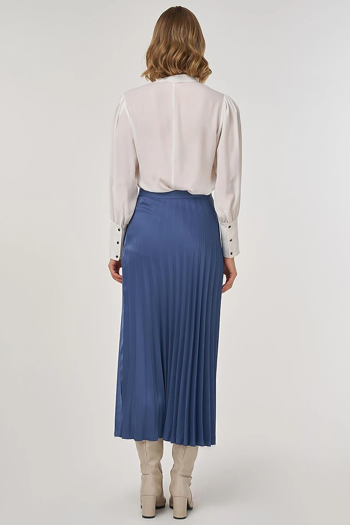 Pleated Satin Skirt Indigo