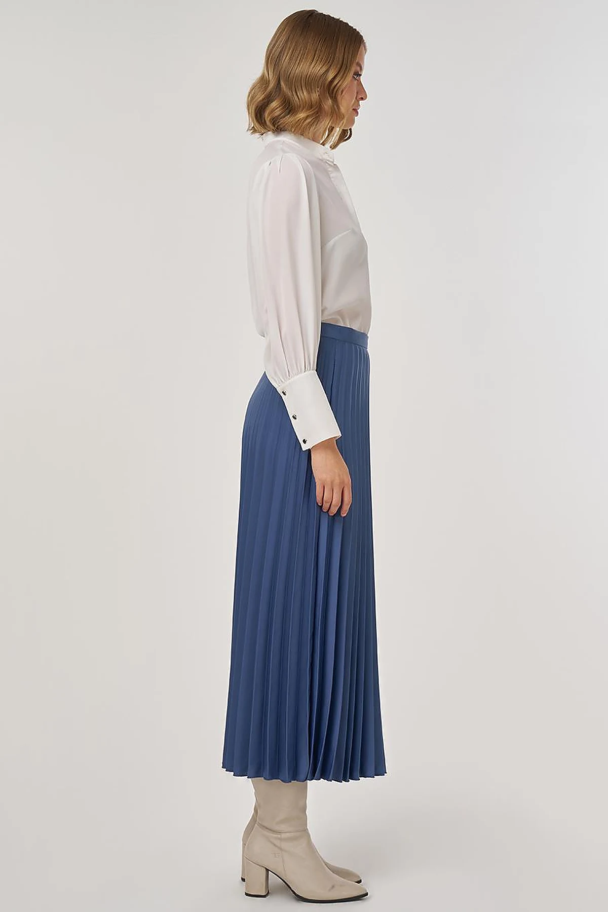 Pleated Satin Skirt Indigo