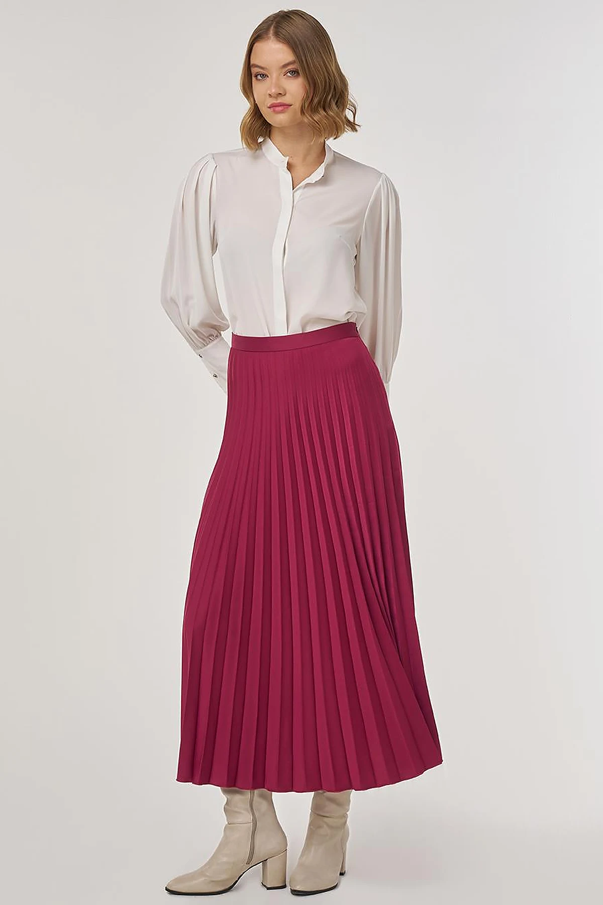 Pleated Satin Skirt Cherry