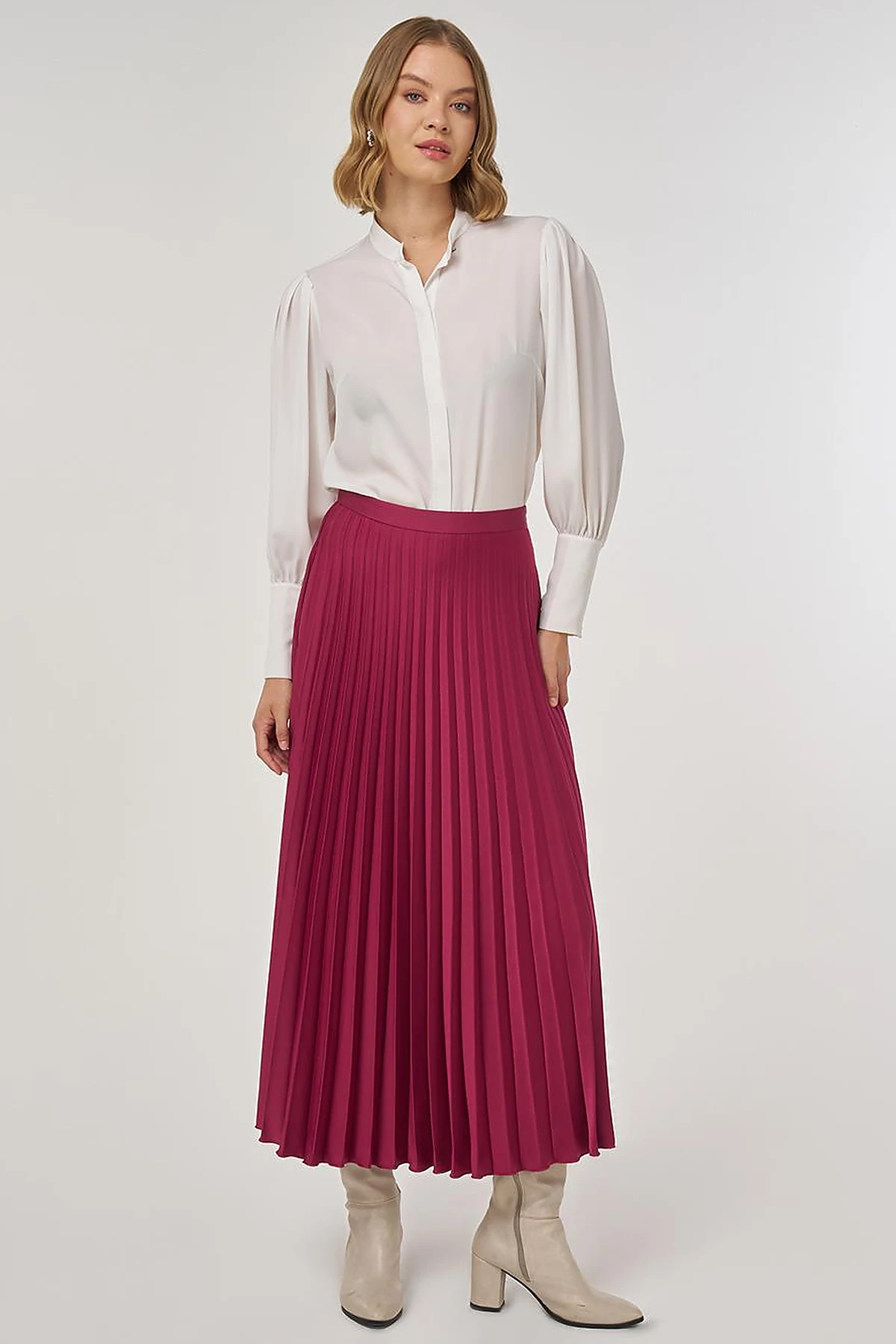 Pleated Satin Skirt Cherry