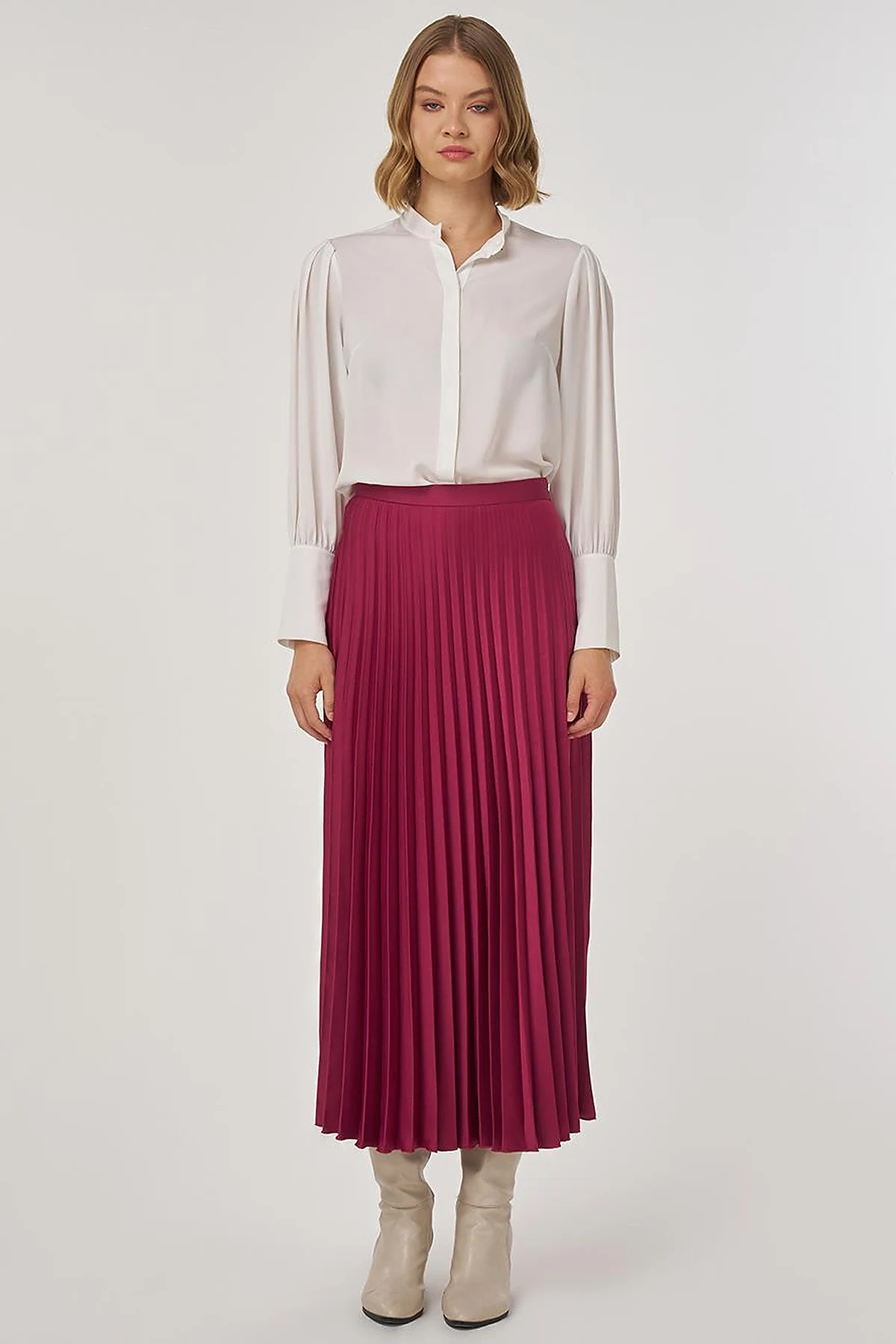 Pleated Satin Skirt Cherry