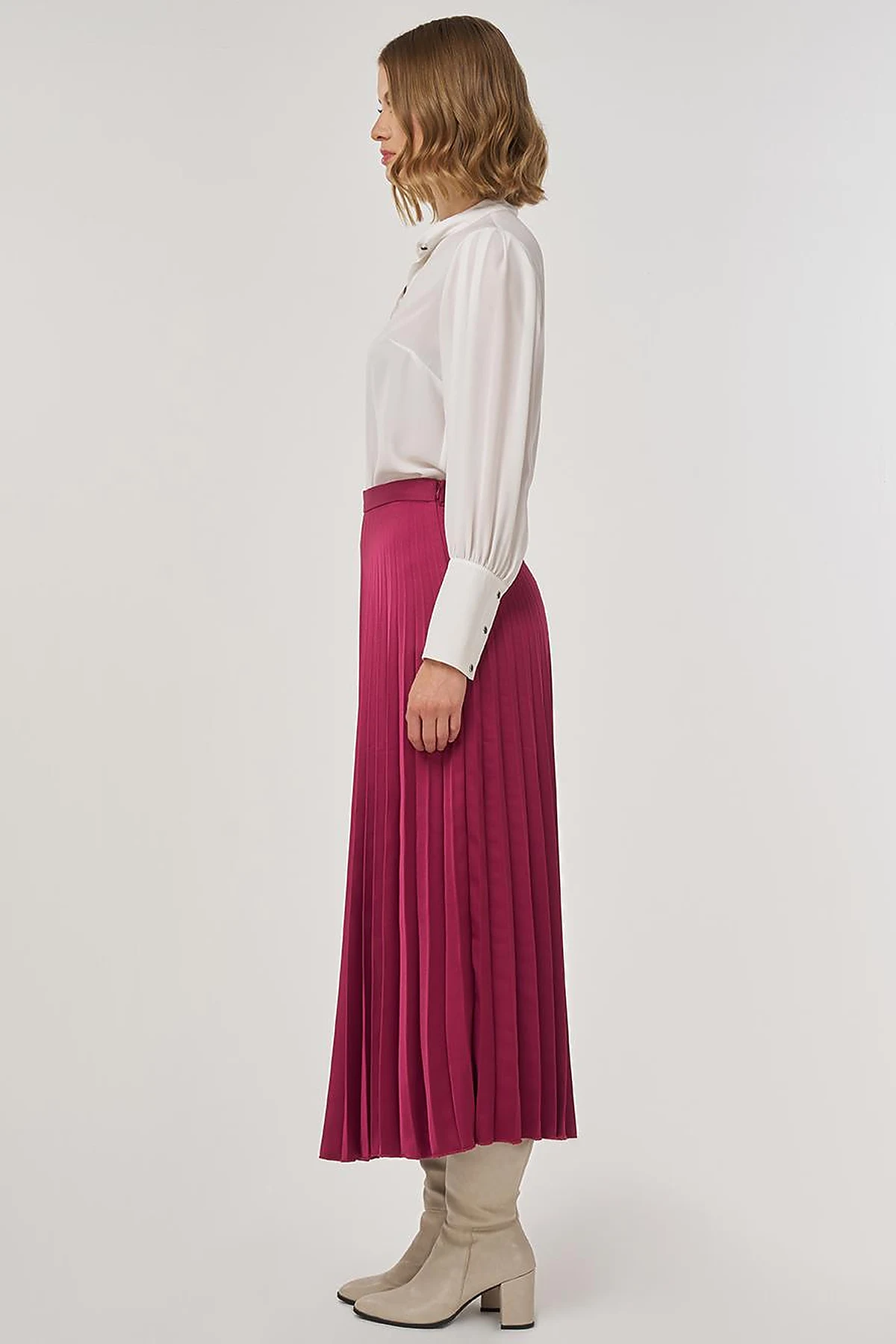 Pleated Satin Skirt Cherry