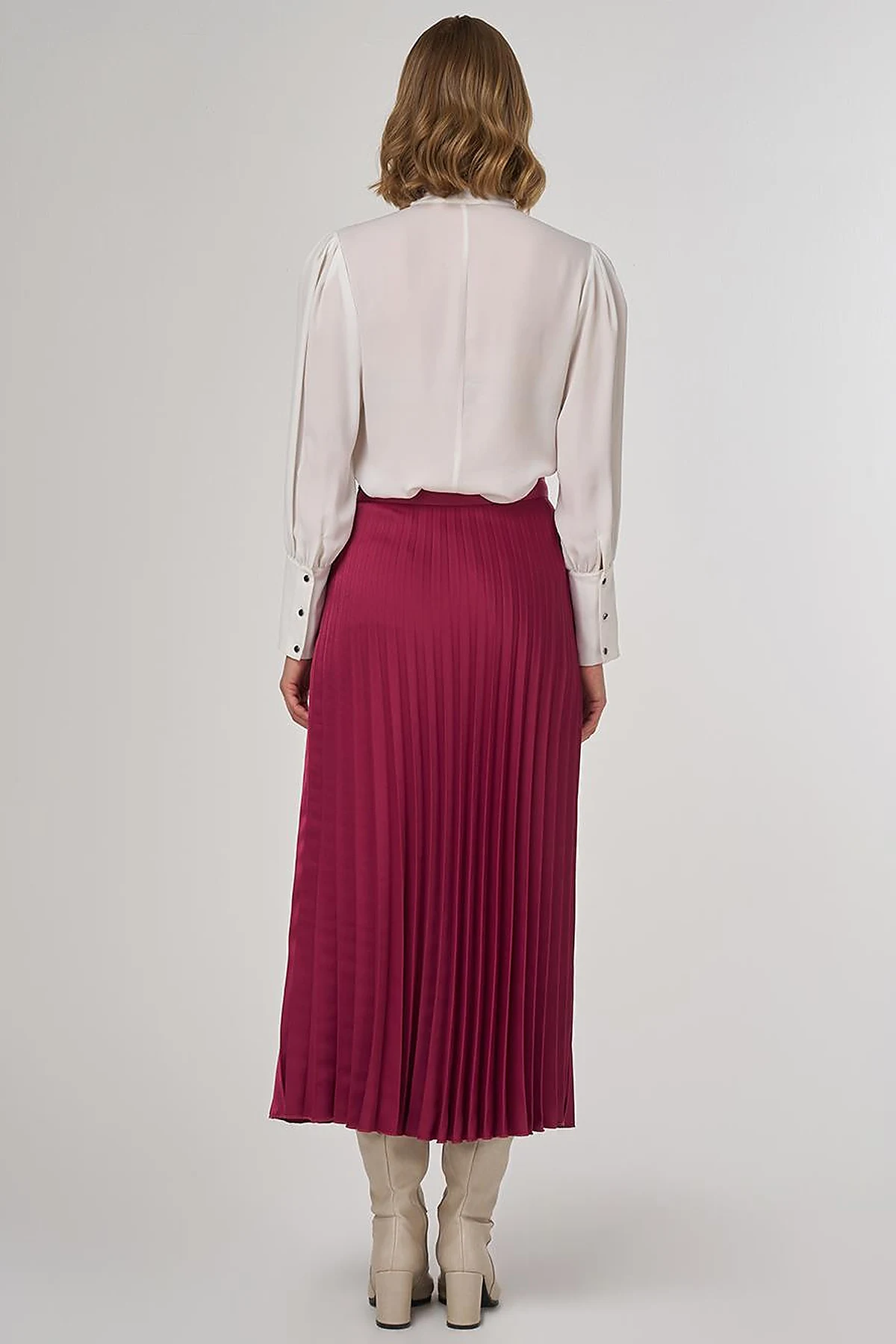 Pleated Satin Skirt Cherry