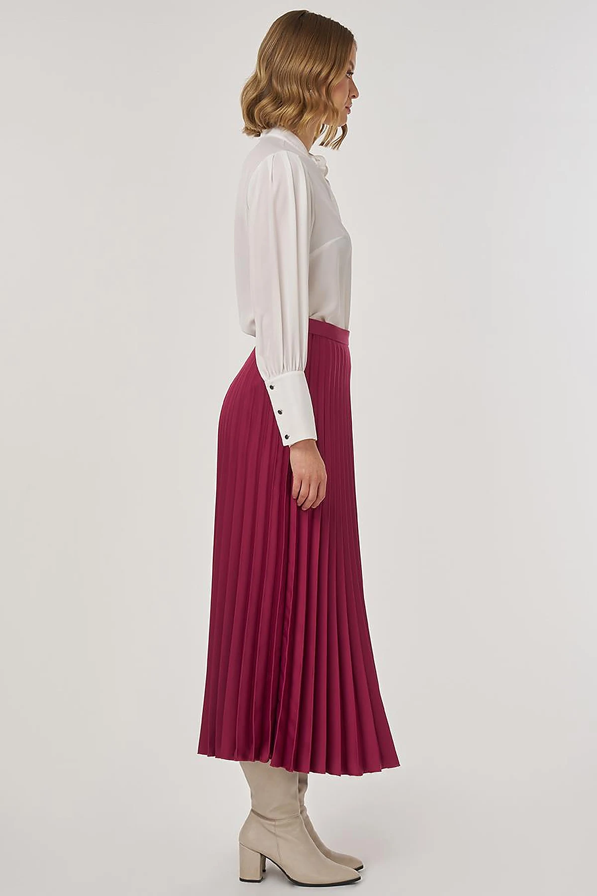 Pleated Satin Skirt Cherry