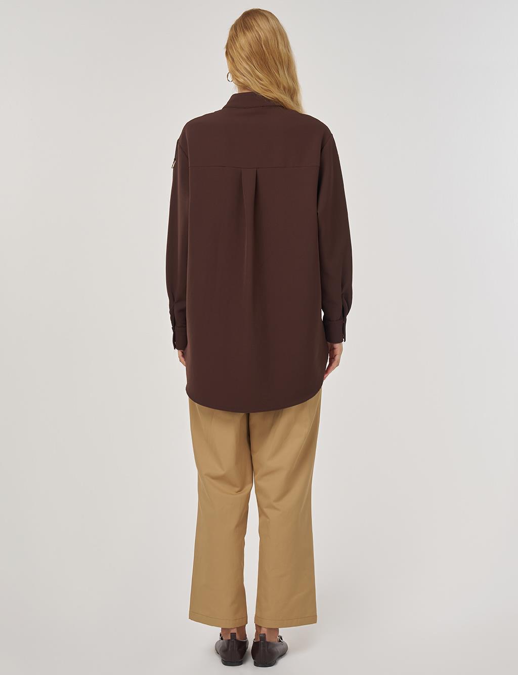 Metal Accessory Detail Tunic Dark Brown