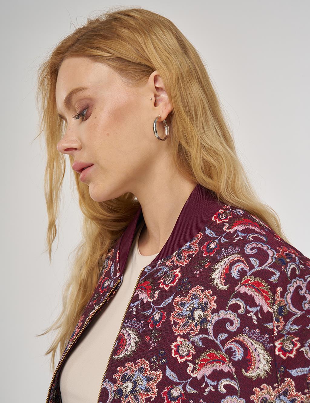 Patterned College Collar Jacket: Dark Burgundy